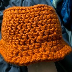 Orange crochet bucket hat